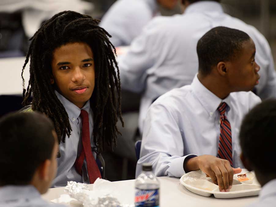 students at lunch in a school cafeteria