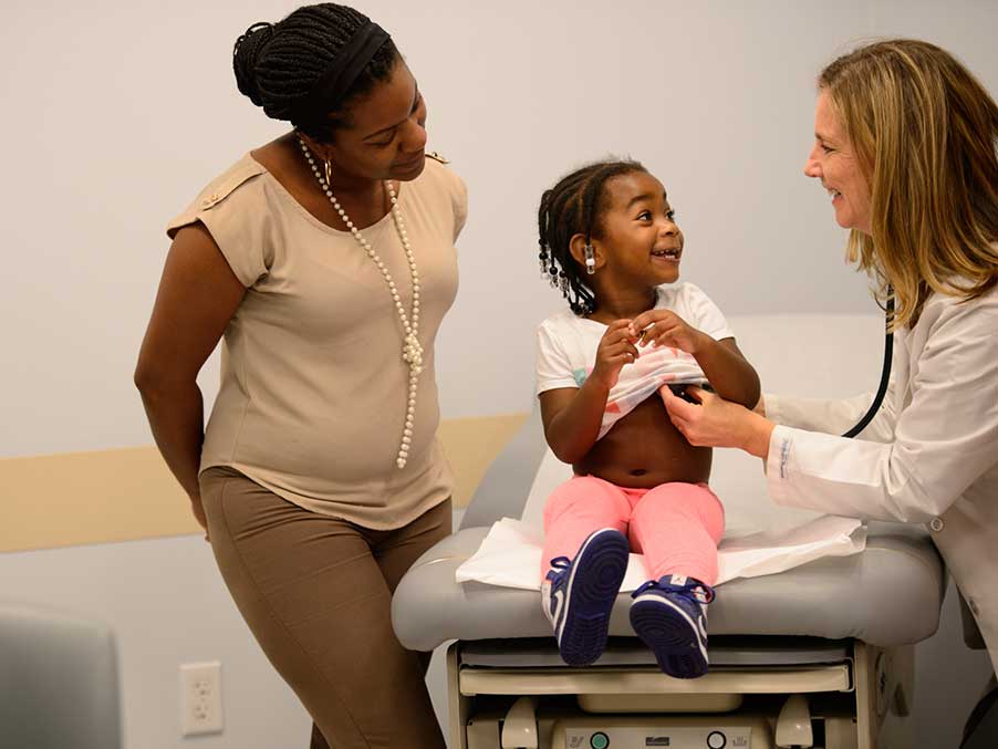 Mother and child at a doctors office