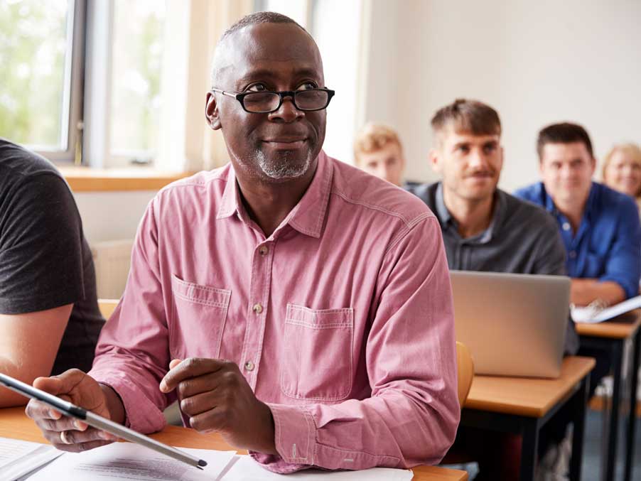 an adult student in a classroom